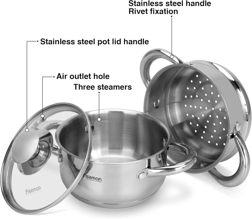 Mini Stainless Steel Cooking Pot Gulliver 14cm/1.1LTR With Steamer Insert 14cm With Glass Lid