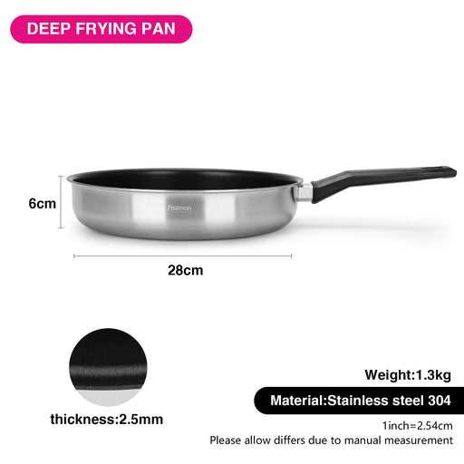 Deep Frying Pan Steel Pro 28x8 cm with Non-Stick Coating (Stainless Steel)