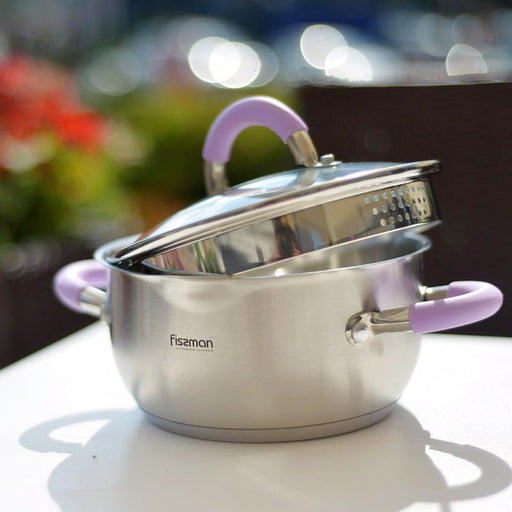 Casserole With Lid  Annette Series Stainless Steel And Built-in Strainer Silver 20x10cm