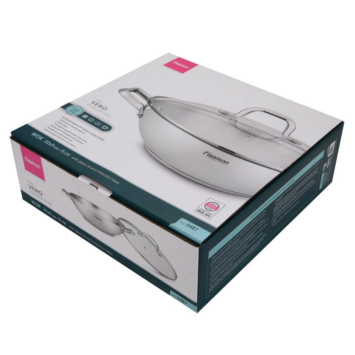 Wok Vero 32cm/5LTR With Glass Lid Stainless Steel