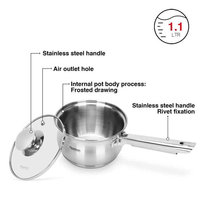 Saucepan Felina 14cm/1.1LTR With Lid Stainless Steel