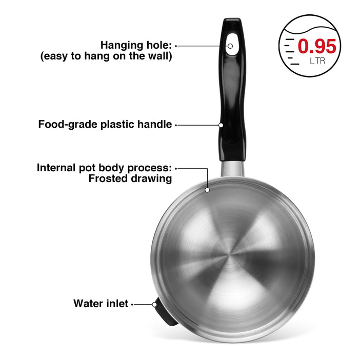 Saucepan 16cm/0.95LTR Double Wall Bain-Marie Without Lid Stainless Steel