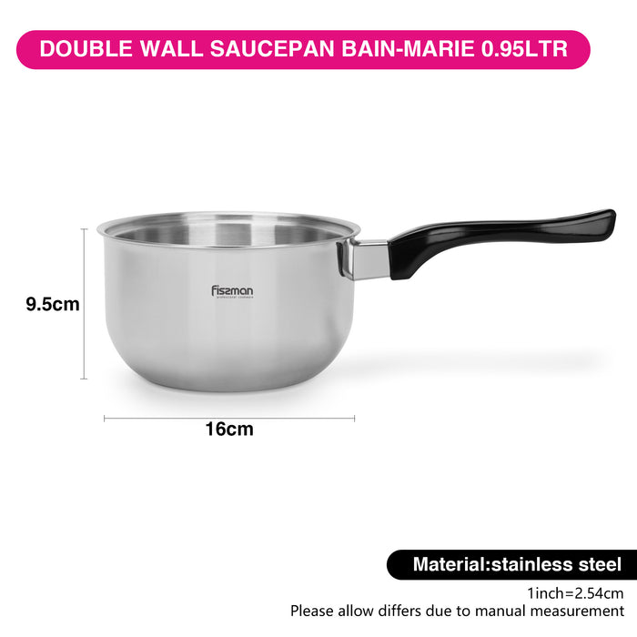 Saucepan 16cm/0.95LTR Double Wall Bain-Marie Without Lid Stainless Steel
