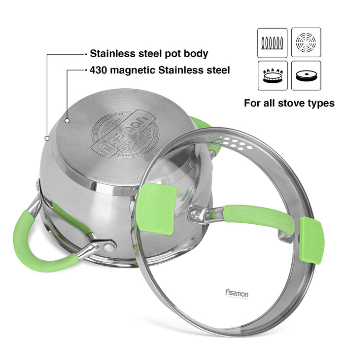 Casserole with Glass Lid Silver Stainless Steel 2LTR/18cm