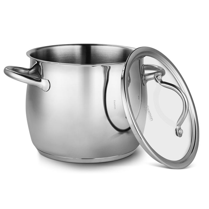 Stockpot With Glass Lid 18/10 (INOX304) Stainless Steel With Induction Bottom Silver 22x18.7cm/7.7Liters