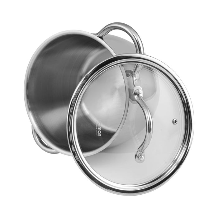 Stockpot With Glass Lid 18/10 (INOX304) Stainless Steel With Induction Bottom Silver 22x18.7cm/7.7Liters