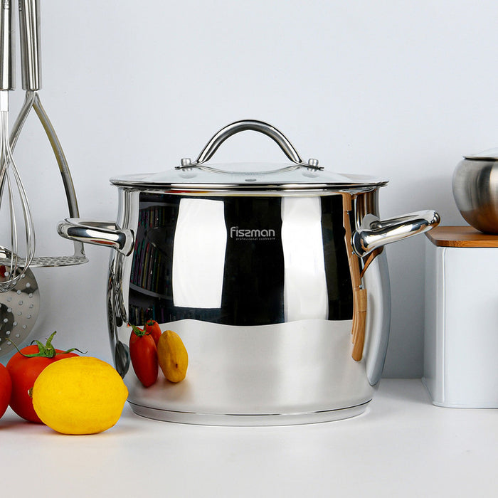 Stockpot With Glass Lid 18/10 (INOX304) Stainless Steel With Induction Bottom Silver 22x18.7cm/7.7Liters