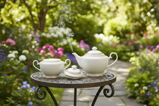 Fissman Teapot and Sugar Bowl Set, Porcelain Tea Set Versailles Series | 1350mL Teapot with 500mL Sugar Bowl | Elegant Textured Golden Design | Tea or Coffee Serving Set with Lid