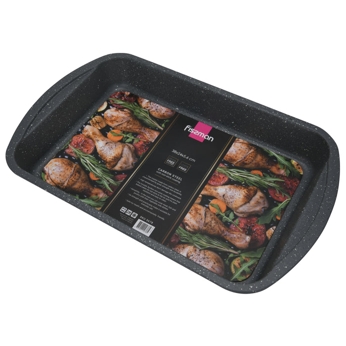 Roaster Pan 38x24cm, Carbon Steel Non Stick Coating 5.6cm Deep Roaster Pan