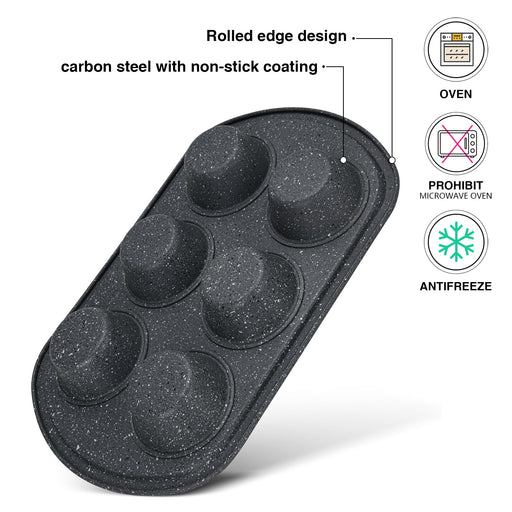 Muffin Pan 6-Piece Cupcake Baking Pan, Carbon Steel Non Stick