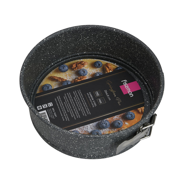 Springform Cake Pan 20cm, Carbon Steel Granite Non Stick Coating Springform Pan with Removable Bottom