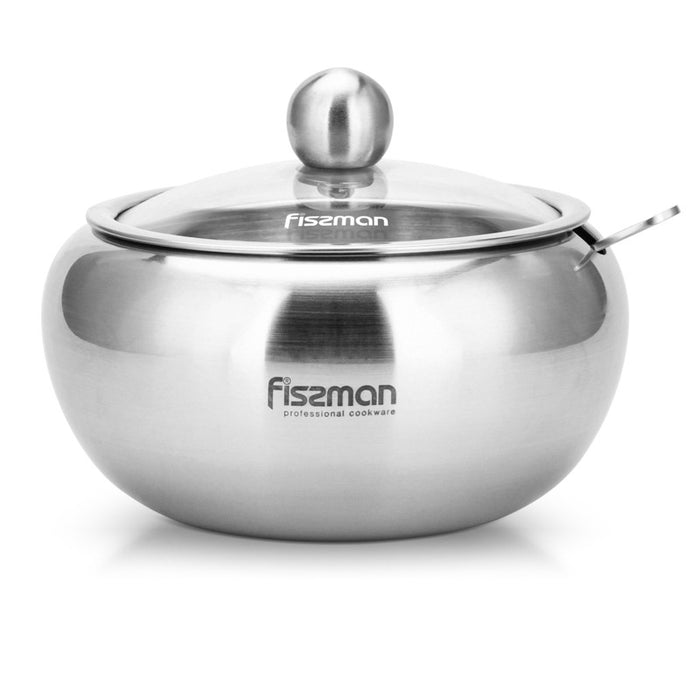 Sugar Bowl With Glass Lid And Spoon 460 ml (Stainless Steel)