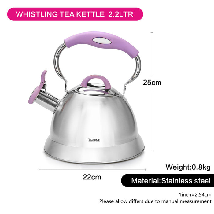 Bonnie Whistling Tea Kettle Silver/Purple 2.2LTR