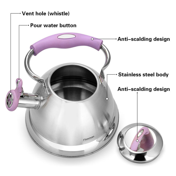 Bonnie Whistling Tea Kettle Silver/Purple 2.2LTR