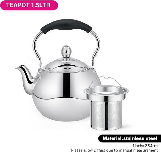 Teapot with Infuser 1.5L, Stainless Steel Teapot Fela Series, Removable Stainless Steel Infuser