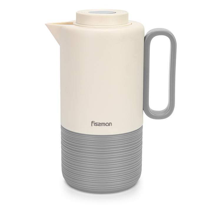 Vacuum Insulated Jug 1000mL, Insulated Flask, Modern Dallah, Plastic Body Case With  Glass Liner LIGHT GRAY
