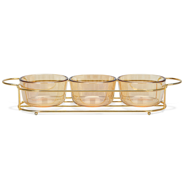 3-Piece Glass Bowl with Metal Stand 9.7x5.3cm, 240ml/36x10.4x5.7cm