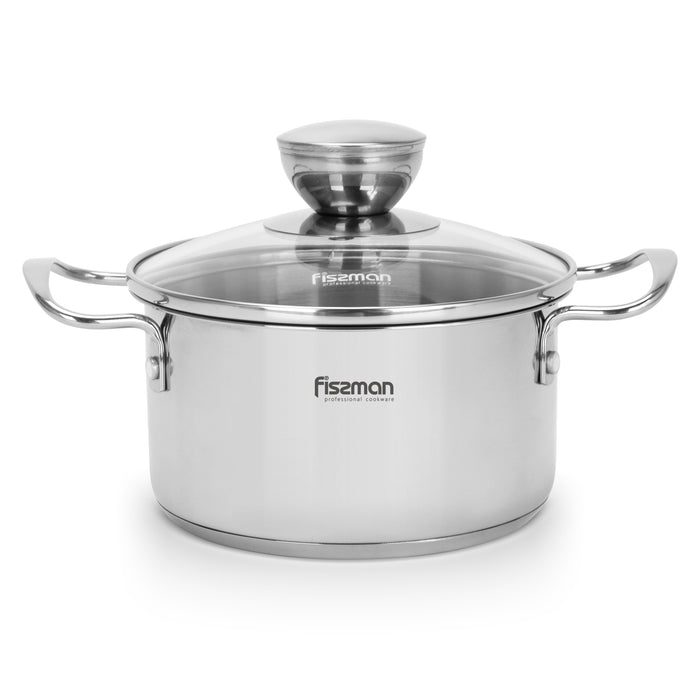 Cooking Pot 1.9L with Glass Lid, Stainless Steel Stockpot 14x12.5cm Mini Cook Series