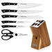 7-Piece Knife Set Weimar with Wooden Block with Built-In Sharpener, Chef Knife 20cm, Slicing Knife 20cm,Bread Knife 20cm,Utility Knife 13cm,Pairing Knife 9cm,MultiFunctional Scissor 20cm