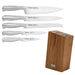 6-Piece Knife Set Nagatomi with Acacia Wooden Block X30Cr13 Steel, Chef Knife 20cm, Slicing Knife 20cm, Bread Knife 20cm, Utility Knife 13cm, Pairing Knife 9cm, Complete Set with Stand