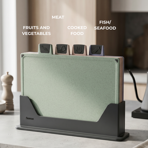 Fissman 4-Piece Cutting Board Set 30cm – Color-Coded with Unique Icons