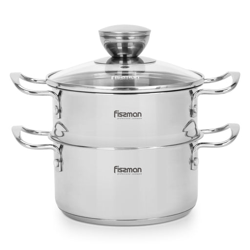 Cooking Pot 1.1L w/Steamer, Stainless Steel Stockpot with Glass Lid 14x7.0cm Mini Cook Series