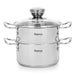Cooking Pot 1.1L w/Steamer, Stainless Steel Stockpot with Glass Lid 14x7.0cm Mini Cook Series