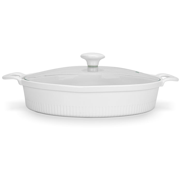 Oval Baking Dish with Glass Lid 1.6L, Porcelain Baking Dish with Handle 26.5cm