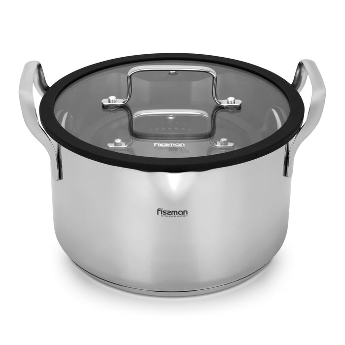 2-Piece Stockpot - 22cm/4.5L,16cm/1.4L - with Glass Lid, Stainless Steel Stockpot 4-Pieces Set Cookware Fabia Series