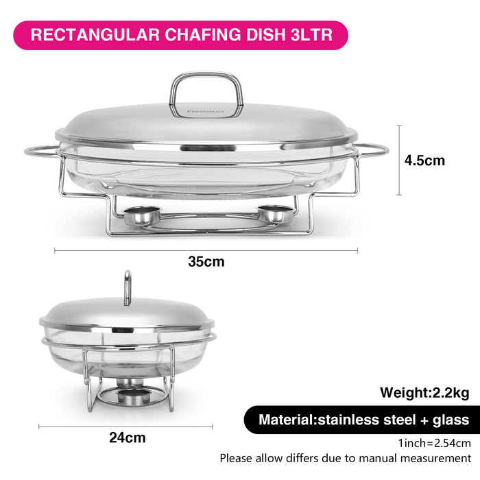 Oval Chafing Dish 42cm/3.0 LTR (Heat Resistant Glass)