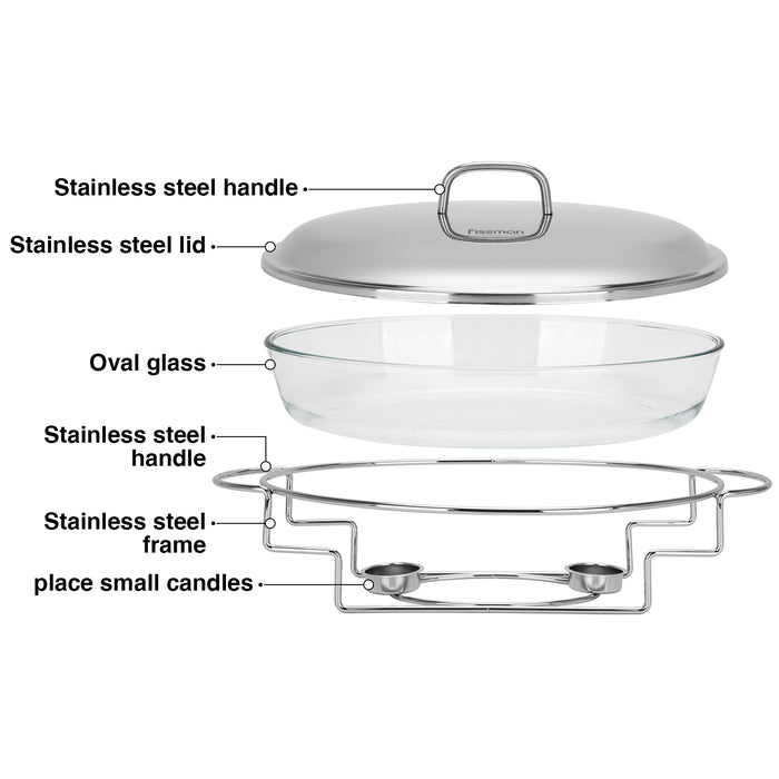 Oval Chafing Dish 42cm/3.0 LTR (Heat Resistant Glass)