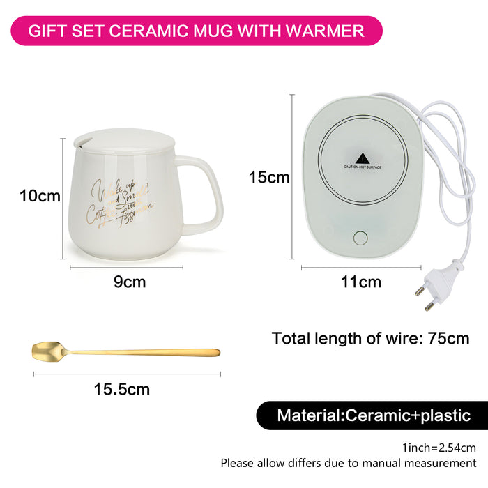 Gift Set Mug With Warmer And Spoon 350ml Ceramic White