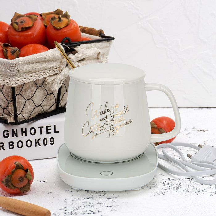 Gift Set Mug With Warmer And Spoon 350ml Ceramic White