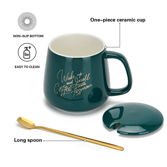 Gift Set Mug With Warmer And Spoon 350ml Ceramic Green