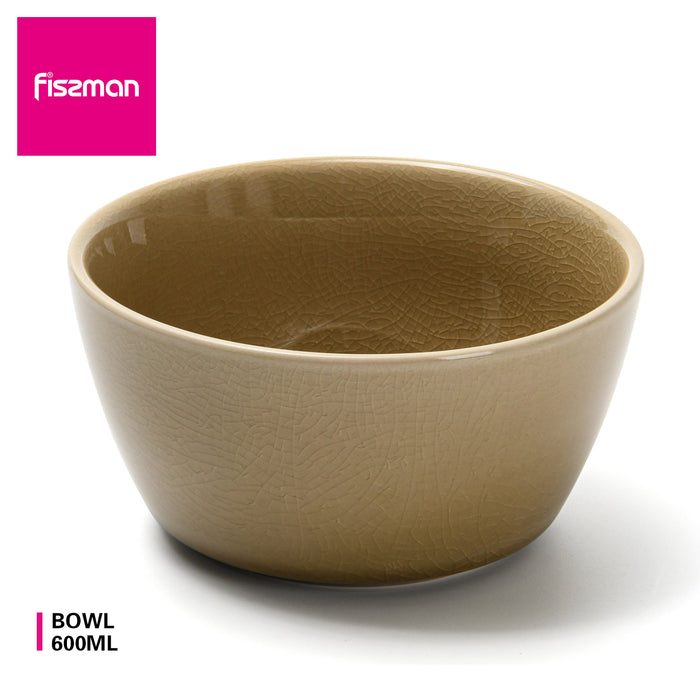 600ml Bowl Beige Crackle Ceramic