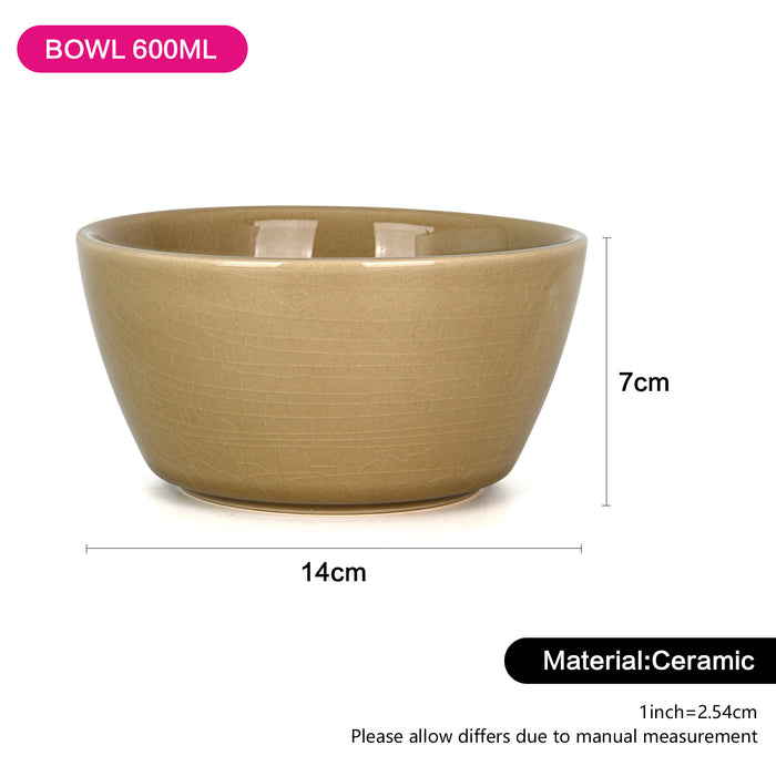 600ml Bowl Beige Crackle Ceramic