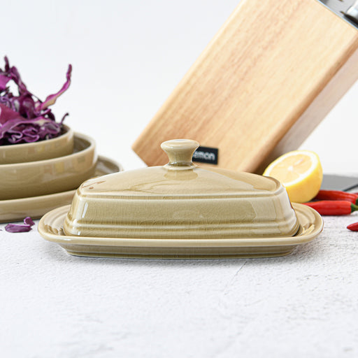 Ceramic Butter Dish 20cm Brown Crackle