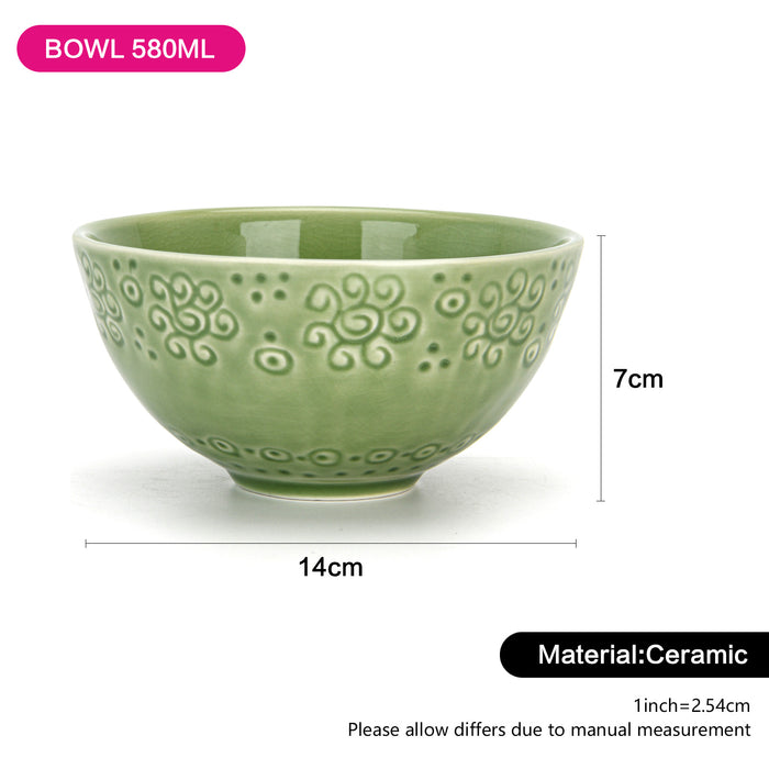 580ml Bowl 14cm Green Crackle Ceramic Tableware Series