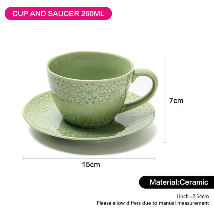 260ml Cup and Saucer Green Crackle Ceramic Tableware Series