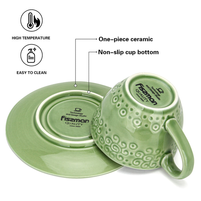 260ml Cup and Saucer Green Crackle Ceramic Tableware Series