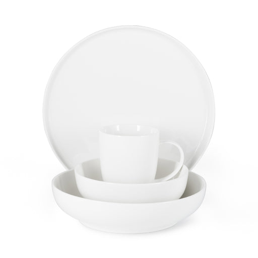 16-PieceTableware Set Horeca Porcelain, 4 Dinner Plate, 4 Soup Bowls, 4 Deep Plate, And 4 Mugs, Milky White Color, with Elegant Design, Simplicity and Minimalist Set