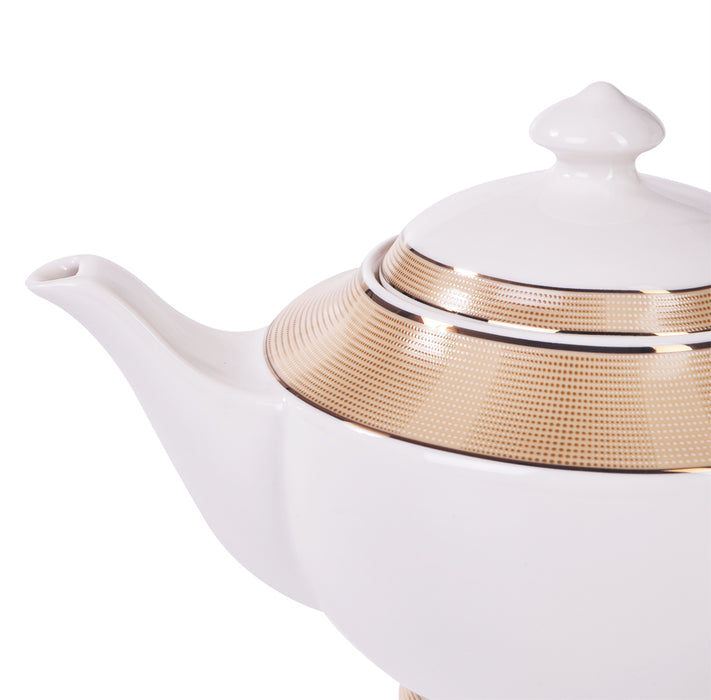 Fissman Teapot and Sugar Bowl Set, Porcelain Tea Set Versailles Series | 1350mL Teapot with 500mL Sugar Bowl | Elegant Textured Golden Design | Tea or Coffee Serving Set with Lid