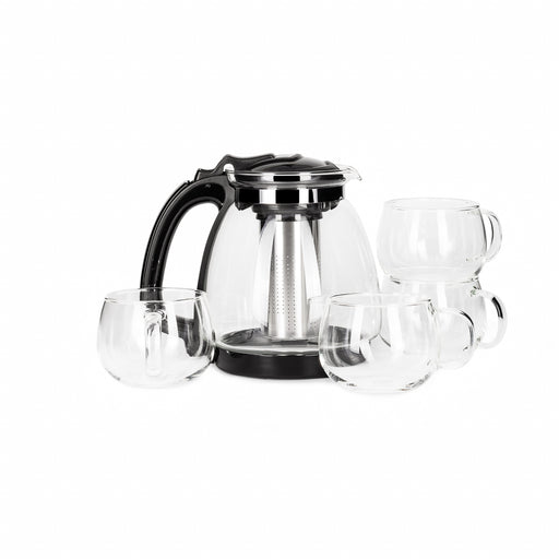 5-in-1 Teapot Set 2 Liter Teapot and 4-Piece Tea Cup 320mL ” Borosilicate Glass with Infuser