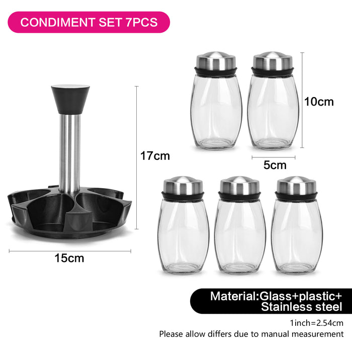 7-Piece Spice Storage Condiment Jars with Stainless Lids And Plastic Stand