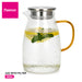 Glass Pitcher 1600mL, Jug with Borosilicate Glass, Removable Stainless Steel Lid And With Arc Shape Handle Leakproof, Carafe for Cold/Hot Water