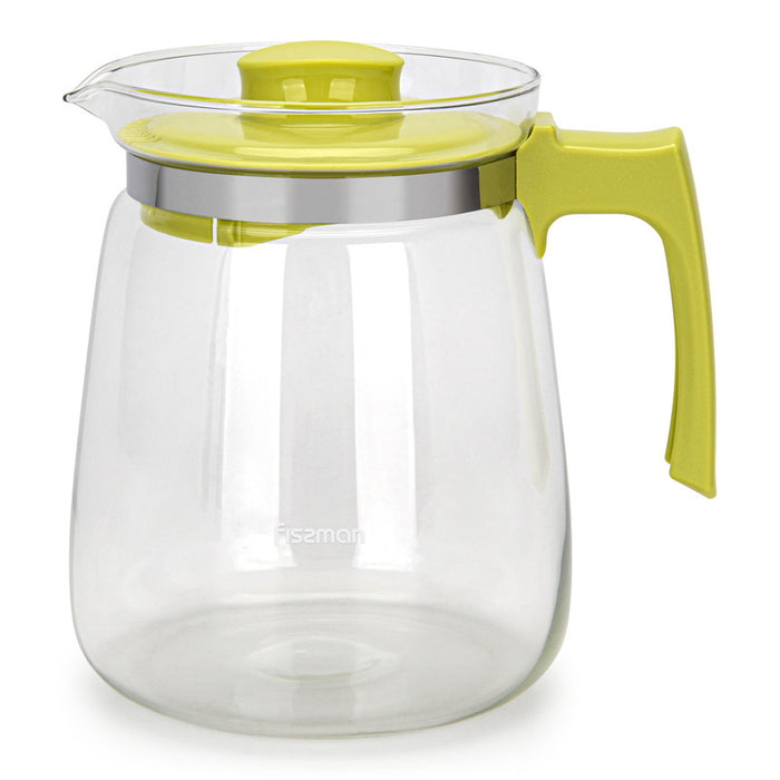 Glass Pitcher, Jug with Removable Lid And Convenient Plastic Handle Leakproof Green 1600ml