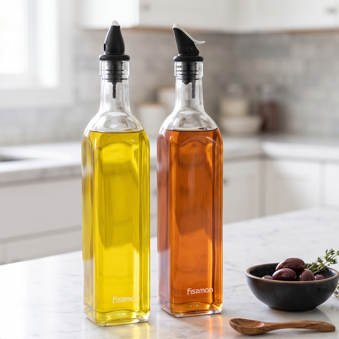 2-Piece Oil and Vinegar Glass Bottle Pouring Dispenser
