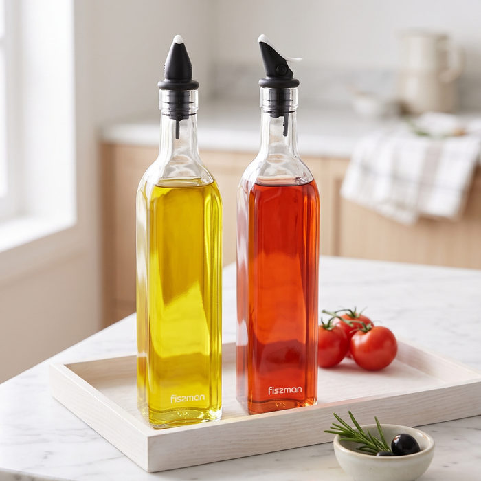 2-Piece Oil and Vinegar Glass Bottle Pouring Dispenser