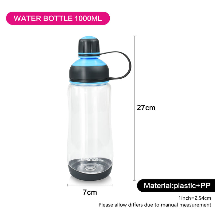 Water Bottle 1000ml - Plastic Bottle 1 Liter Blue - 32 oz Sports Bottle