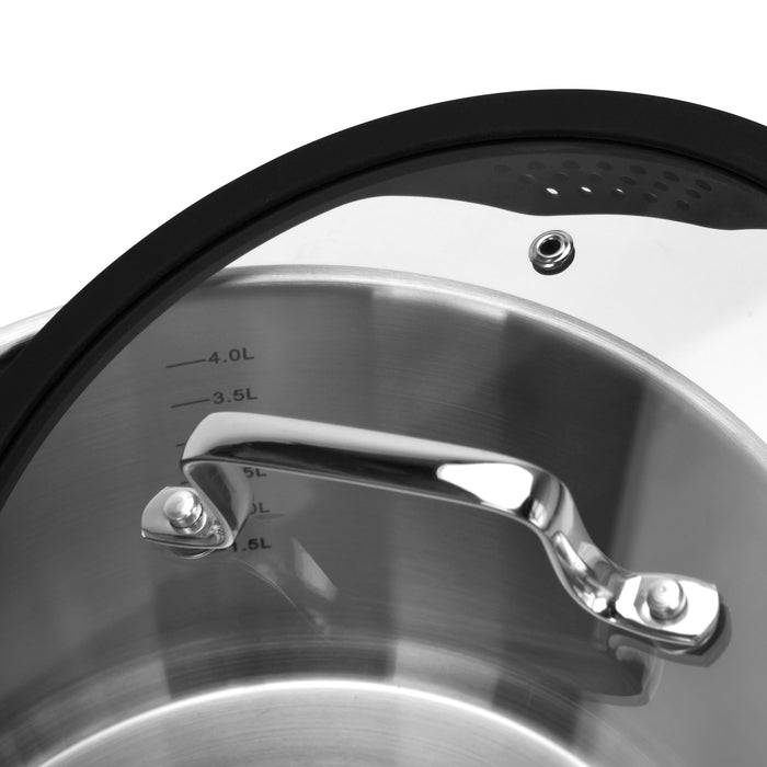 2-Piece Stockpot - 22cm/4.5L,16cm/1.4L - with Glass Lid, Stainless Steel Stockpot 4-Pieces Set Cookware Fabia Series